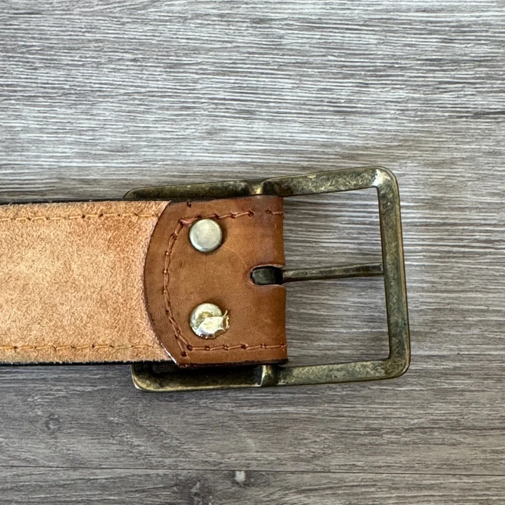 Western Brown Leather Belt with Denim Woven Panel Accents